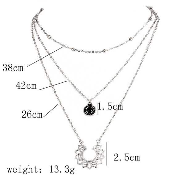 3 Layer Antique Layered Necklace Silver Color - Picture 2 of 8